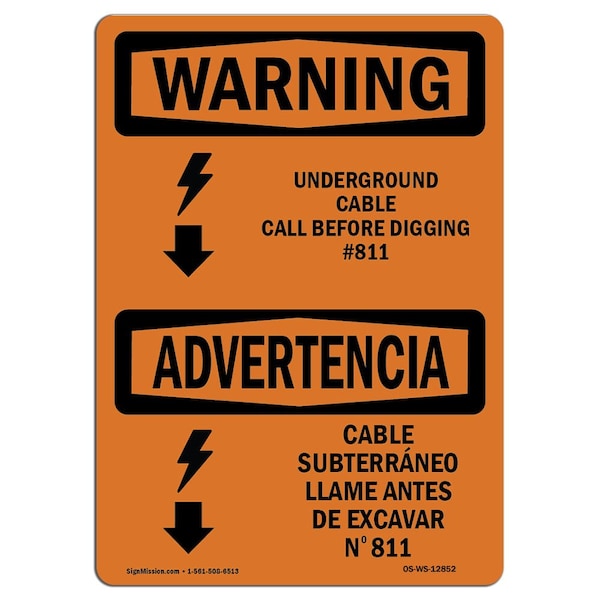 OSHA, Underground Cable Call No. 811 Bilingual, 5in X 3.5in Decal, 10PK, OS-WS-D-35-L-12852-10PK